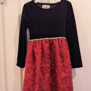 Rare Editions Girls Velvet Sequin Long Sleeve Dress